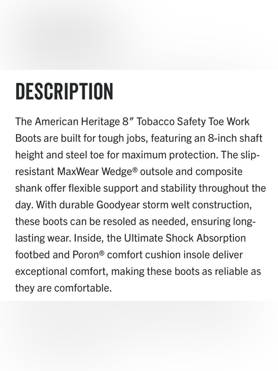 Thorogood American Heritage 8” Tobacco Steel Safety Toe Work Boots 12EE NWT READ